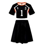 QYIFIRST Anime Karasuno High School Sawamura Daichi Voleybol Club Jersey Exposed Nabel T-Shirt Rock Set Suit Nr.1 Cheerleader Cosplay Kostüm Siyah Kadın L