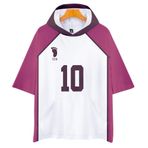 QYIFIRST Anime Shiratorizawa Academy Kenjirou Shirabu NO.10 Tişört 3D Kısa Kollu Kapüşonlu Tişört Sweatshirt Üst Bluz Hoodie Cosplay Kostüm Lila/Beyaz S (Göğüs 108 cm)