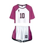 QYIFIRST Anime Shiratorizawa Academy Kenjirou Shirabu Voleybol Club Jersey Set Crop Top Nr.10 Tişört Şort Suit Cosplay Kostüm Mor Kadın XS