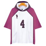 QYIFIRST Anime Shiratorizawa Academy Reon Oohira NO.4 Tişört 3D Kısa Kollu Kapüşonlu Tişört Sweatshirt Üst Bluz Hoodie Cosplay Kostüm Lila/Beyaz S (Göğüs 108 cm)