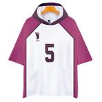 QYIFIRST Anime Shiratorizawa Academy Satori Tendou NO.5 Tişört 3D Kısa Kollu Kapüşonlu Tişört Sweatshirt Üst Bluz Kapüşonlu Cosplay Kostüm Lila/Beyaz S (Göğüs 108 cm)
