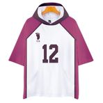 QYIFIRST Anime Shiratorizawa Academy Taichi Kawanishi NO.12 3D Kısa Kollu Kapüşonlu Tişört Sweatshirt Üst Bluz Hoodie Cosplay Kostüm Lila/Beyaz XXS (Göğüs 96 cm)