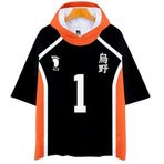 QYIFIRST Anime Voleybol Kulübü Sawamura Daichi No.1 Tişört Kısa Kollu Bluz Kapüşonlu Tişört Top Cosplay Kostüm Siyah S (Göğüs 108 cm)