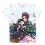 QYIFIRST Manga Japon Anime Kimetsu Demon Kamado Tanjirou Kamado Nezuko Cosplay Tişört Kostüm /Tarz 3/ Beyaz M (EU S)