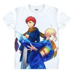 QYIFIRST Manga Japon Anime Stay Night FGO Grand Order Zero Saber Altria Pendragon Emiya Shirou Cosplay Tişört Kostüm /Tarz 1/ Beyaz XL (EU L) Göğüs 110 cm