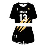 QYIFIRST MSBY Black Jackal Voleybol Club Atsumu Miya NO.13 Triko Üniforması Jarse Set Bare Midriff Tişört Şort Set Cosplay Kostüm Siyah Kadın XXL
