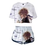 QYIFIRST Purple Garden Jersey Set Crop Top Tişört Şort Suit Cosplay Kostüm Beyaz-B Kadın XS