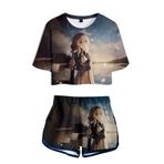 QYIFIRST Purple Garden Jersey Set Crop Top Tişört Şort Suit Cosplay Kostüm Gri Kadın XS