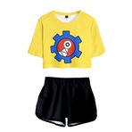 QYIFIRST SK8 The Infinity Reki Kyan Triko Üniforma Jersey Set Bare Midriff Tişört Şort Set Cosplay Kostüm Sarı Kadın XXL