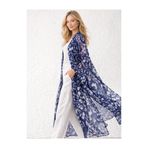QYMOS PRIVE Mavi Desenli Uzun Şifon Kimono Kadın Yazlık İnce Salaş Kimono Ceket (hediyeli:)