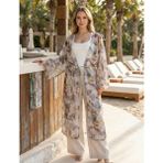 Qymos Prive Sulu Boya Desenli Yazlık Plaj Günlük Kimono Kaftan Pareo - Standart - Bej