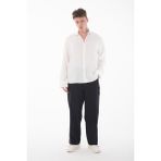 R-4415 Kemer Detaylı Keten Baggy Pantolon - Siyah - 2XL