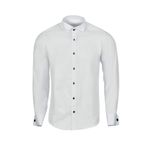 R-Germen Beyaz Damatlık Ata Yaka Slim Fit Gömlek