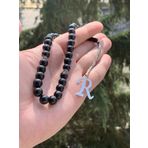 R harfli 925 ayar gümüş püskül, harf ve ayraçlı oltu tesbih (kral zincir)