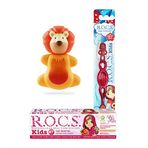 R.o.c.s. Kids 4-7 Yaş Ağız Bakım Seti - Ahududu Macun + Kids Fırça Kırmızı +Aslan Saklama Kabı