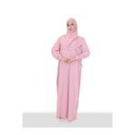 R reisa %100 Pamuk Düz Renk Başörtülü Tek Parça Namaz Elbisesi - Pembe