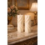 R ROZELLA Modern Twist Ivory 2’li Burgu Desenli Dekoratif Mum Seti | Minimal & Şık Salon Aksesuarı