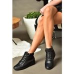 R555001003 Siyah Hakiki Deri Comfort Ortopedik Taban Kadın Bot