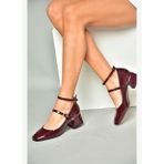 R654037208 Bordo Rugan Kalın Topuklu Kadın Ayakkabı