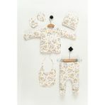 Rabbit Pattern Hastane Çıkışı Organik Kumaş 100% Pamuk Tavşan Yenidoğan Bebek Kıyafeti - Ekru