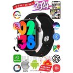 Rabbit Store Huawei P20 Pro Uyumlu Akıllı Saat Watch 9 MAX+2024 45MM Kordon Hediyeli Amoled Ekran - 45 mm - Siyah - Siyah