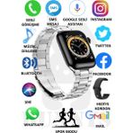 Rabbit Store Watch 8 Pro Metal Kordonlu Akıllı Saat 45MM Nfc Özellikli Bt Çağrı Destekli - 45 mm - Gümüş - Siyah