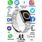Rabbit Store Watch 8 Pro Metal Kordonlu Akıllı Saat 45MM Nfc Özellikli Bt Çağrı Destekli - 45 mm - Gümüş