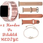 Rabbit Tech G9 Mini Rose 41 mm 3 Kordon Charm Bileklik Hediyeli Zarif Şık Kadın Akıllı Saat