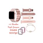 Rabbit Tech Rose Smart Watch Zarif Şık Kadın Akıllı Saat 41 Mm 3 Kordon Taşlı Çerçeve Charm Bileklik Hediyeli