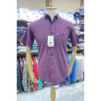 Rabbotti Kısa Kollu Cepli Bordo Lacı Kareli Indigo Yıkamalı Klasik Erkek Gömlek CODE12 - Bordo - Lacivert - XL