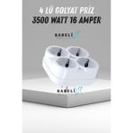 Rabelix Online Marketing 4'Lü Topraklı 3500 Watt 16 Amper 250 Volt Beyaz Dörtlü Çok Amaçlı Golyat Priz