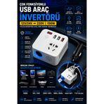 Rabelix Online Marketing Araç İçi 150W Güç İnvertörü 12V 220V Dönüştürücü 1 x Priz 3 USB Girişli Çakmaklık Priz Laptop Telefon Şarj Cihazı