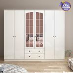 Rabi Rose 6 Kapak 2 Çekmece Aynalı 210 Beyaz Gardırop