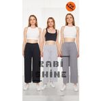 Rabi Shine 3'lü Siyah - Gri - Füme Kadın Fitilli Rahat Pantolon & Eşofman, Gündelik Rahat Ev Giyim Pijama