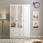 Rabi Side 3 Kapak 2 Çekmece Aynalı 184 Beyaz Gardırop
