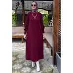Rabia Şamlı Yağmur Triko Elbise Bordo Normal