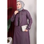Rabia Zülal Denim Ceketli Kemerli Sıfır Kol Elbise Takım - Bordo