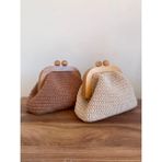 Rabika Simli Makrome Clutch Çanta - Bej Simli