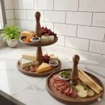 Rabo Craft 2 Katlı Ve Tek katlı Büyük Boy Ahşap Kulplu Kek Pasta Sunumluk Standı, Servis Sunum Tabağı Şekerlik