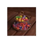 Rabo Craft 2 Katlı Yuvarlak Kulp Desenli Kulp Ahşap Kek Pasta Sunumluk Standı, Servis Sunum Tabağı,