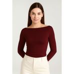 RABTEKS Kadın Bordo Ultra Soft Kayık Yaka Uzun Kollu Bluz