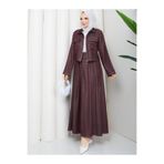 RACE FASHİON Cep Detaylı Fermuarlı Denim Ceket & Korsajlı Etek Tesettür Takım RC9033