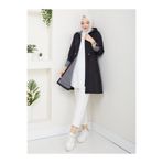 RACE FASHİON Çizgili Bondit Kumaş Beli Lastikli Kapüşonlu Tesettür Trençkot RC905010
