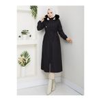 RACE FASHİON Tesettürlü Belden Lastikli İçi Kürklü Kapşonlu Bondit Mont RC1205002