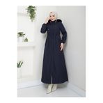 RACE FASHİON Tesettürlü Belden Lastikli İçi Kürklü Kapşonlu Tam boy Bondit Mont RC1405002