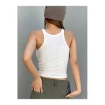 Racerback Yüzücü Sırtlı Pamuk Elastan U Yaka Askılı Beyaz Renk Fitilli Crop Top Bluz