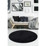 Rachel Carpet Siyah Lüks Raschel Taban Yıkanabilir Kaymaz Taban Yuvarlak Peluş Halı Yolluk, 160 x 160