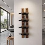 Rack And Cork - Deri ve Masif Ahşap Duvara Monte Şarap Rafı, Modern Rustik Ev Barı