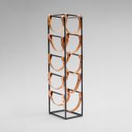 Rack And Cork - Modern Metal 5 Şişelik Raf, Hakiki Deri Şişe Tutucu, Tezgah Üstü Bağımsız Şişelik