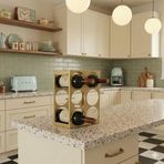 Rack And Cork - Pirinç Kaplama Şarap Standı, Modern 6 Şişelik Minimalist Dekoratif ve Şık Tasarım Şaraplık